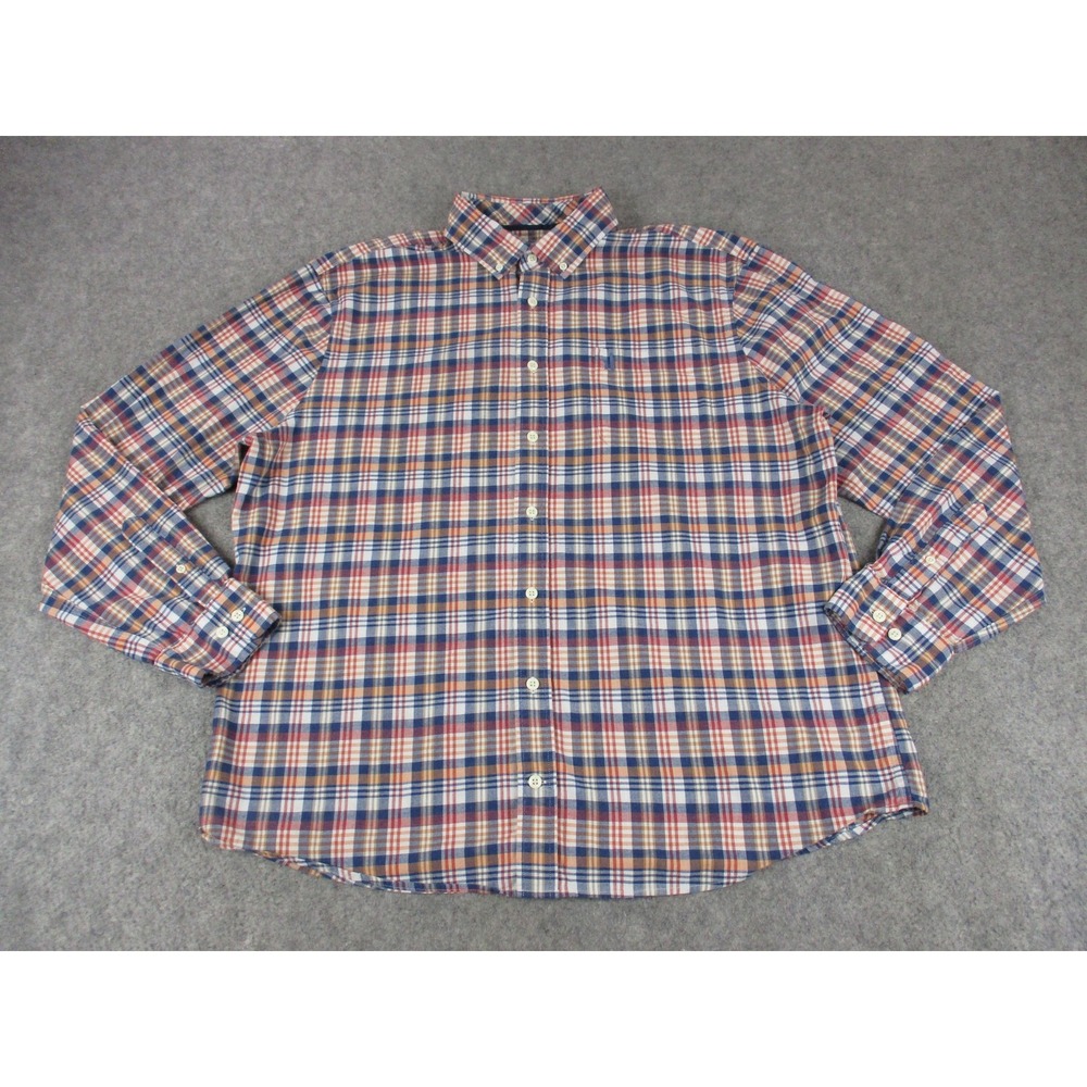 Johnnie O Shirt Mens Extra Large Orange Blue Plaid Hangin Out Oxford Button Down